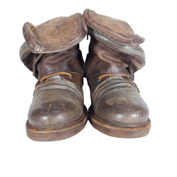 A.S.98 Women's Scully 40 US9-9,5 Brown Distressed Leather Flap Biker Boots - Picture 3 of 12